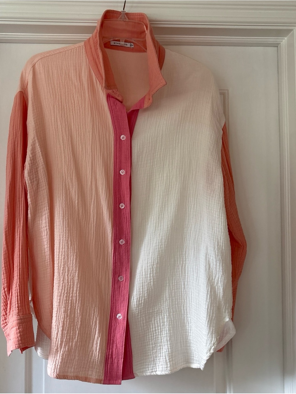 Staccato Women’s Boho Shirt Button Front Shades of Peach S Gauze